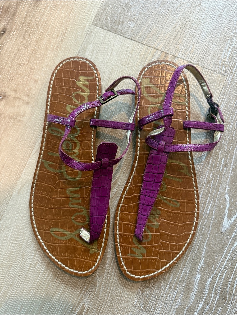 Sam Edelman Purple Faux-Croc T-Strap Sandals